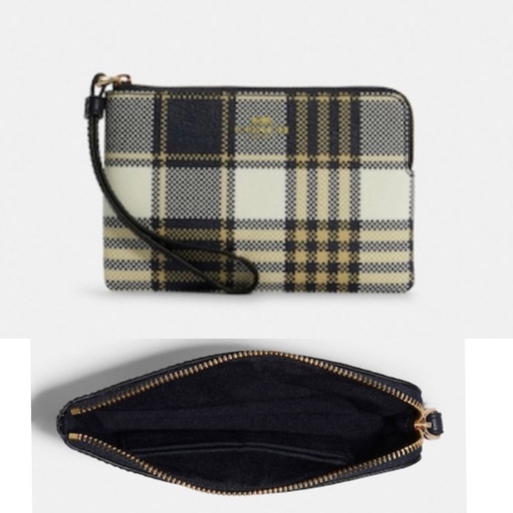 NWT Coach corner zip wristlet with garden plaid print - Picture 1 of 8